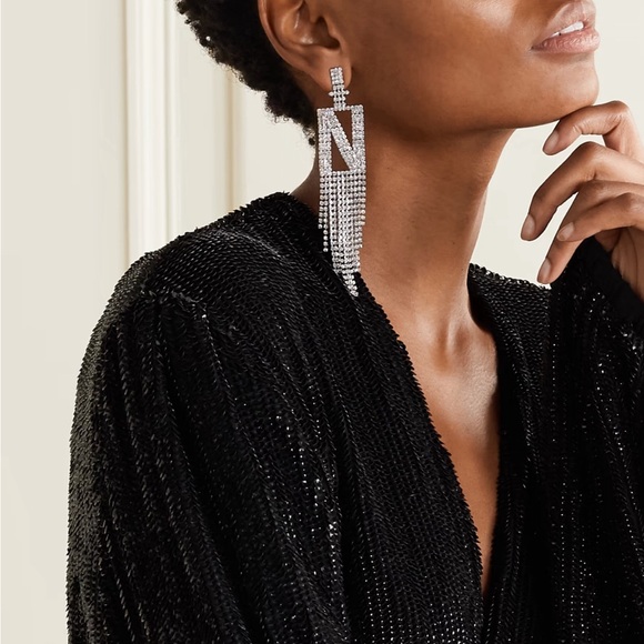 Karina’s Kloset Kollection Jewelry - Silver Initial M Letter Swarovski Drop Earrings, Alphabet Dangling Earrings 🎀